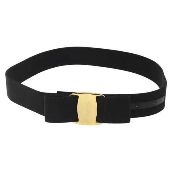 Salvatore Ferragamo Vala Belt Canvas 37.4"" Black Auth - Picture 2 of 15